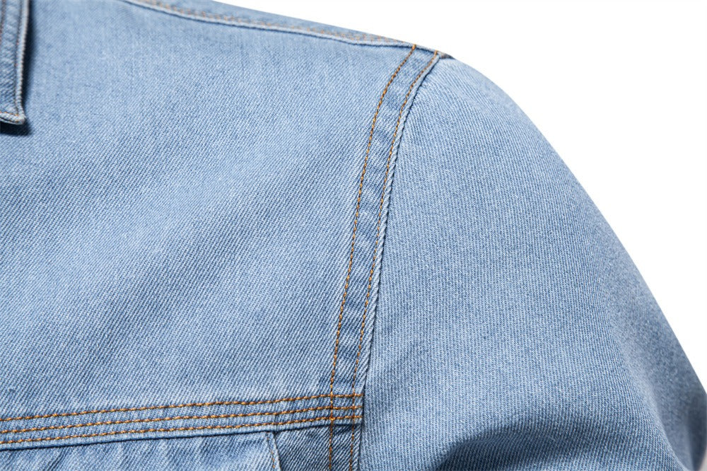 Men’s Washed Denim Shirt – Long Sleeve 100% Cotton Casual Button-Up Top | 6025