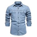 Men’s Washed Denim Shirt – Long Sleeve 100% Cotton Casual Button-Up Top | 6025