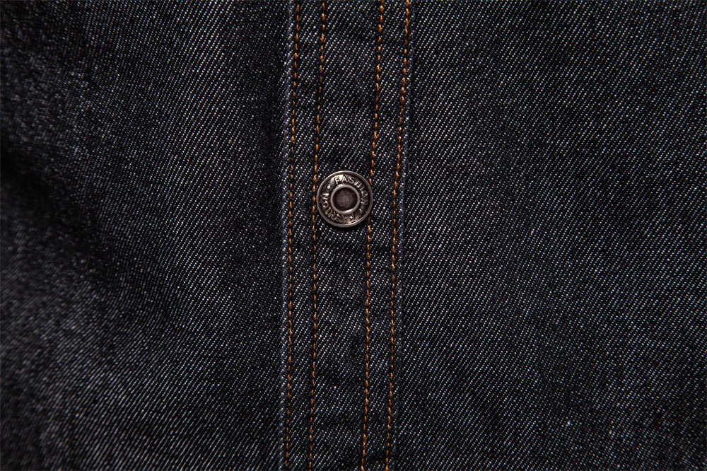 Men’s Washed Denim Shirt – Long Sleeve 100% Cotton Casual Button-Up Top | 6025