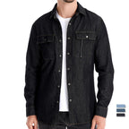 Men’s Euro Fit Washed Cotton Denim Shirt – Long Sleeve Solid Color Casual Button-Up | 6028