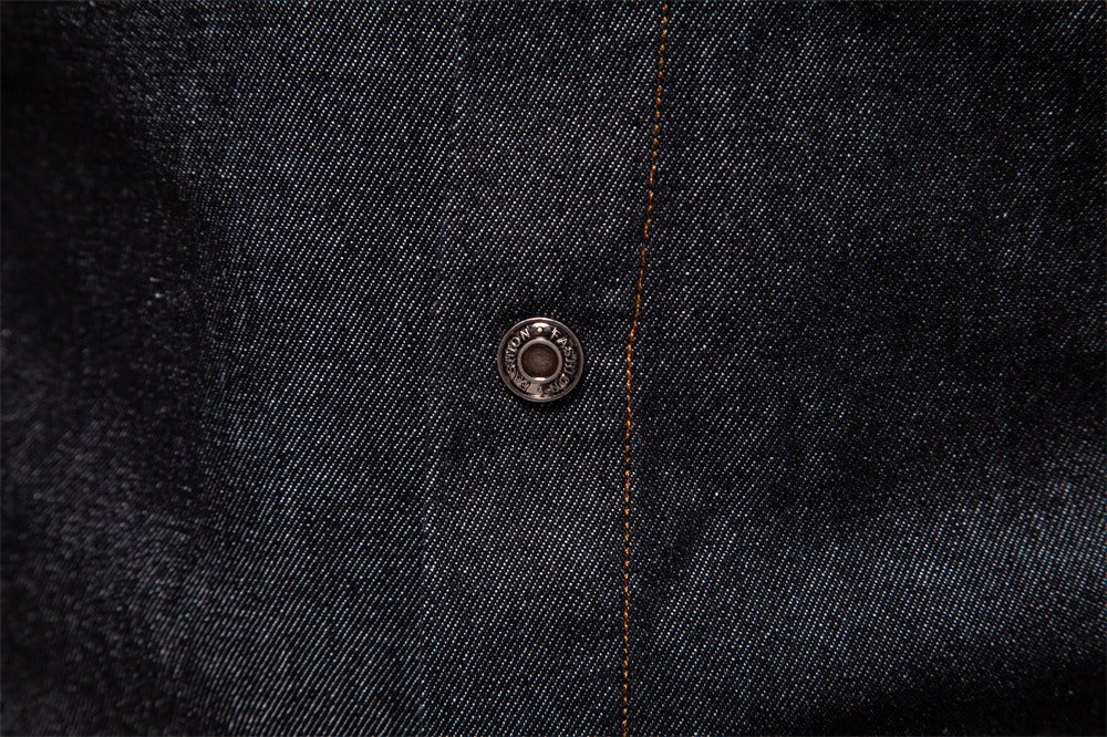 Men’s Euro Fit Washed Cotton Denim Shirt – Long Sleeve Solid Color Casual Button-Up | 6028