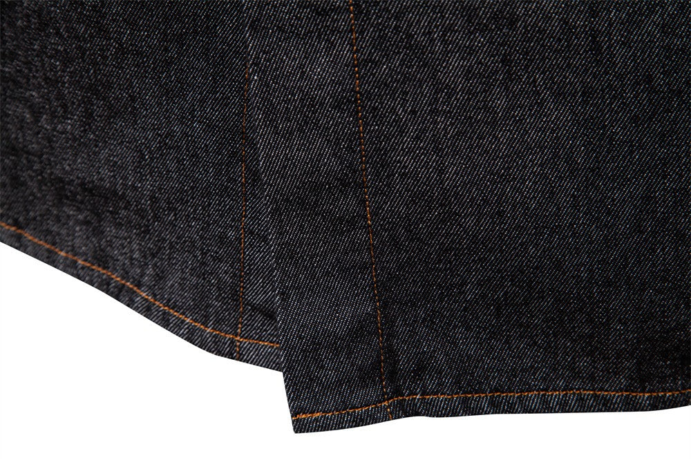 Men’s Euro Fit Washed Cotton Denim Shirt – Long Sleeve Solid Color Casual Button-Up | 6028