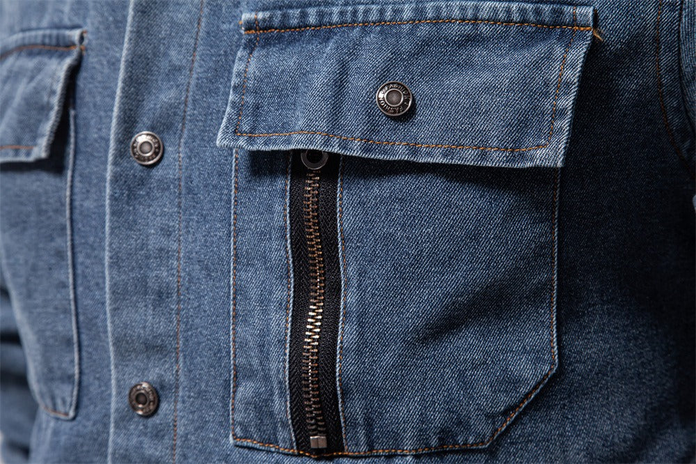 Men’s Euro Fit Washed Cotton Denim Shirt – Long Sleeve Solid Color Casual Button-Up | 6028