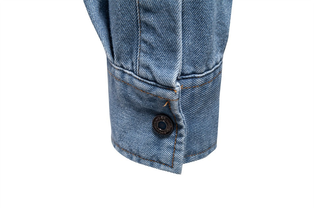 Men’s Euro Fit Washed Cotton Denim Shirt – Long Sleeve Solid Color Casual Button-Up | 6028