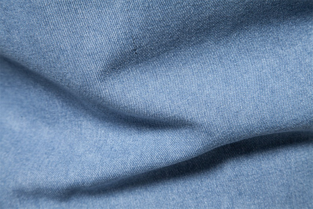 Men’s Euro Fit Washed Cotton Denim Shirt – Long Sleeve Solid Color Casual Button-Up | 6028