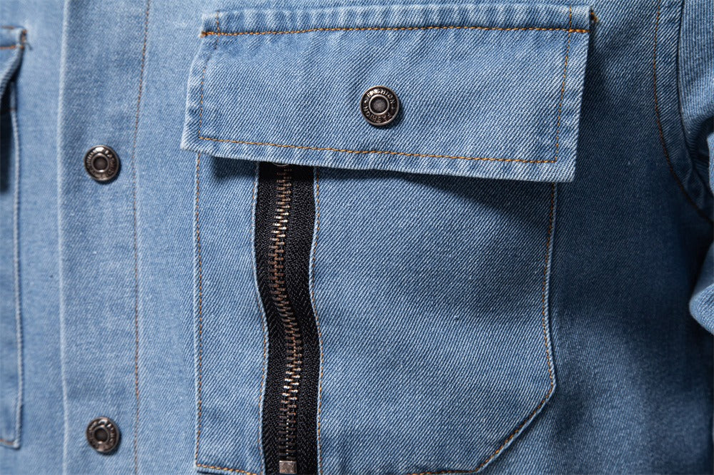 Men’s Euro Fit Washed Cotton Denim Shirt – Long Sleeve Solid Color Casual Button-Up | 6028