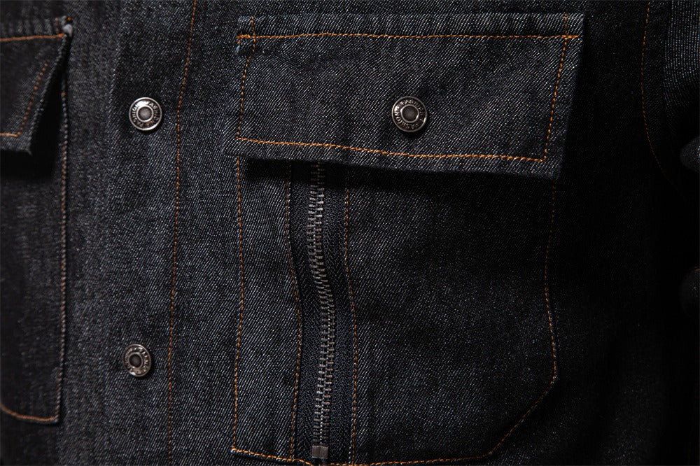 Men’s Euro Fit Washed Cotton Denim Shirt – Long Sleeve Solid Color Casual Button-Up | 6028