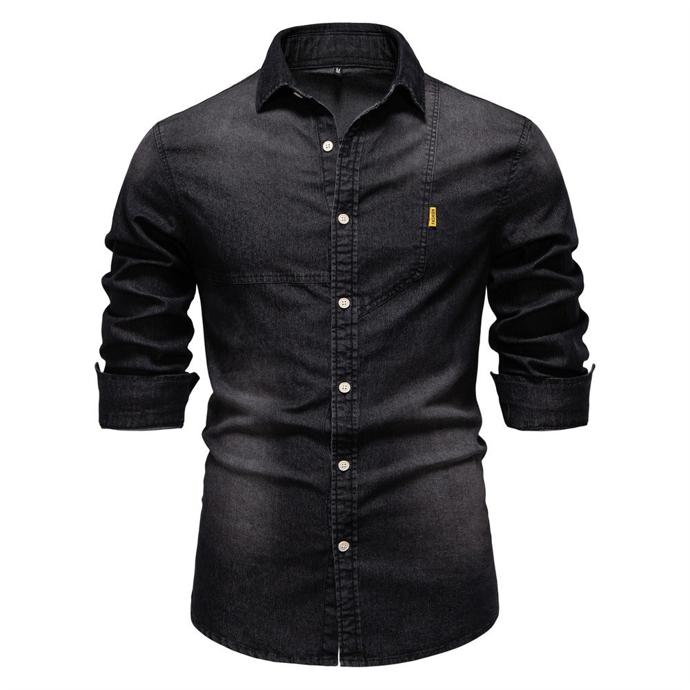 Men's Slim-Fit Denim Shirt - 2025 Spring Casual Long Sleeve Top | 6036