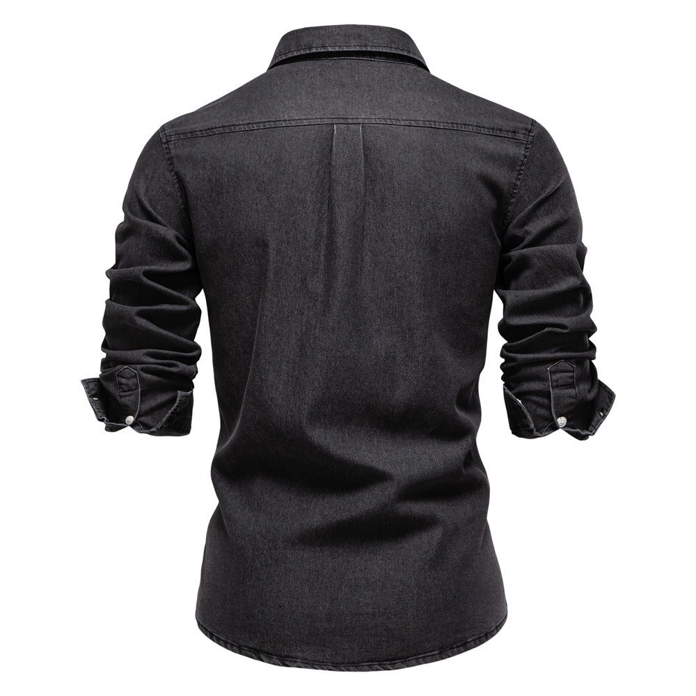 Men's Slim-Fit Denim Shirt - 2025 Spring Casual Long Sleeve Top | 6036