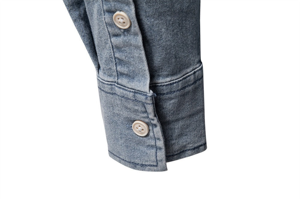 Men's Slim-Fit Denim Shirt - 2025 Spring Casual Long Sleeve Top | 6036