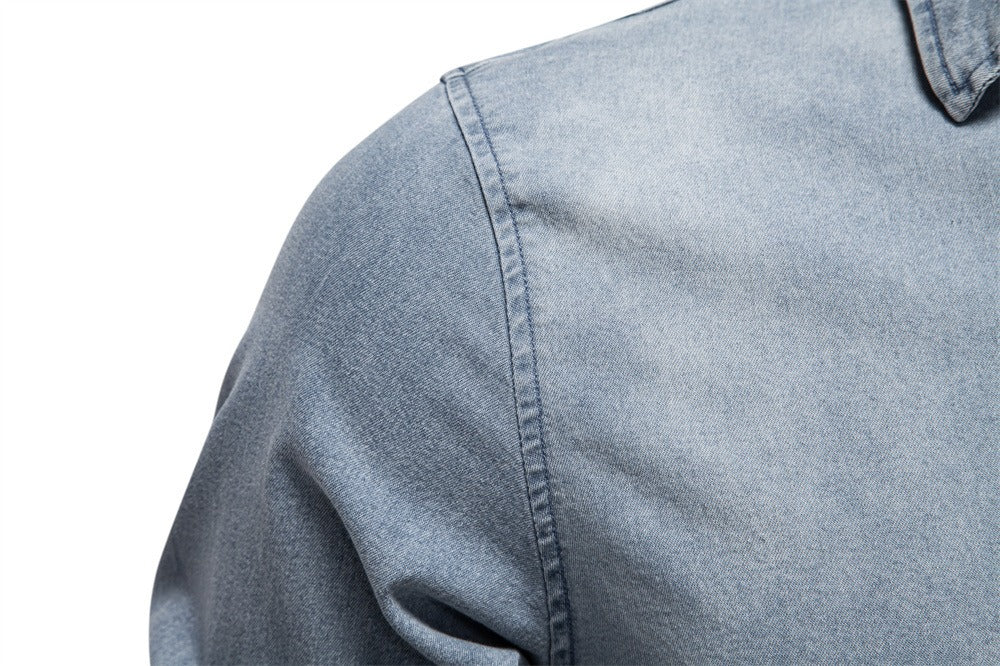 Men's Slim-Fit Denim Shirt - 2025 Spring Casual Long Sleeve Top | 6036