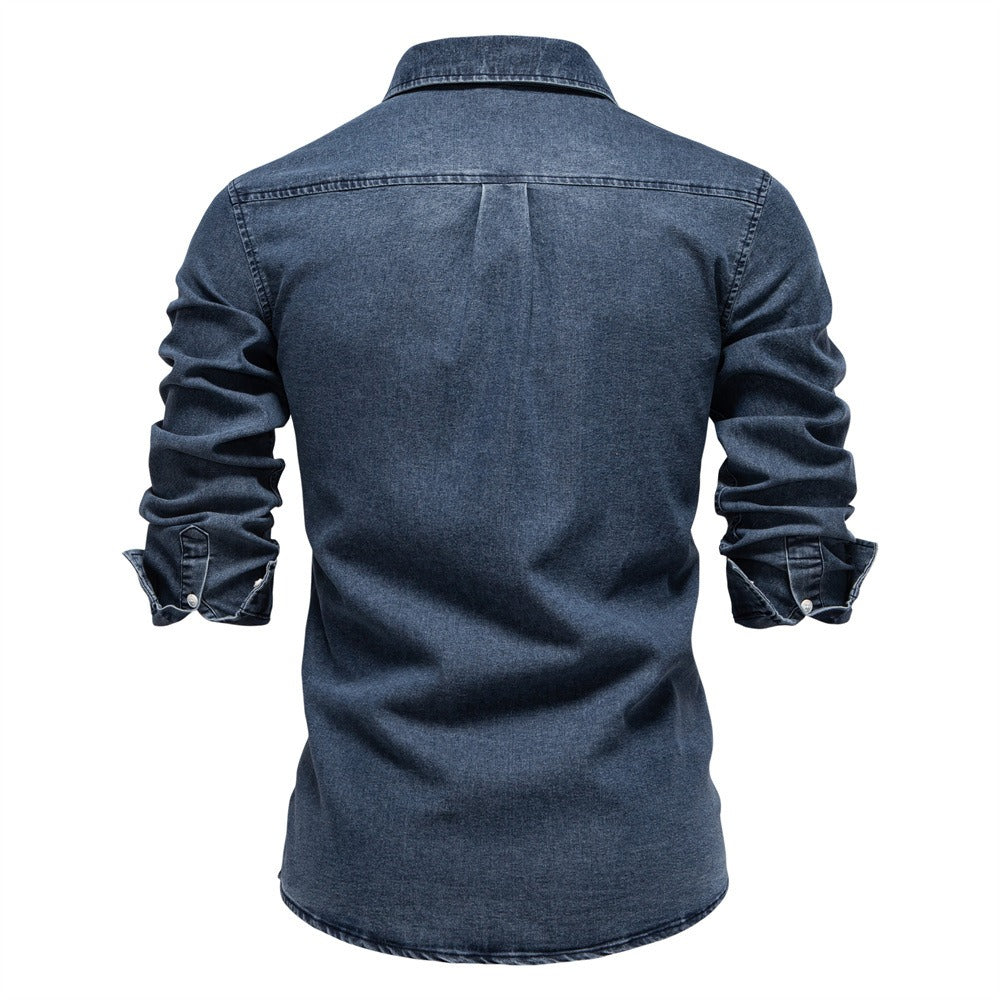 Men's Slim-Fit Denim Shirt - 2025 Spring Casual Long Sleeve Top | 6036
