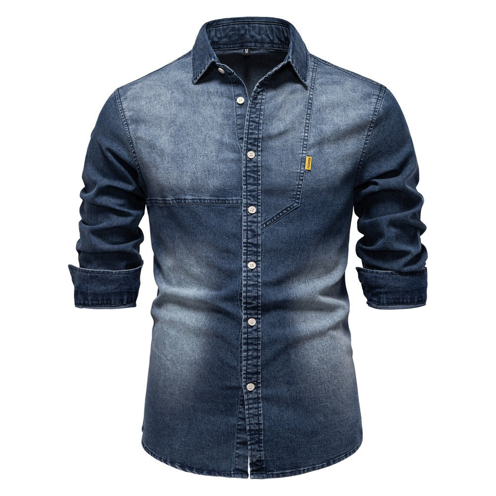 Men's Slim-Fit Denim Shirt - 2025 Spring Casual Long Sleeve Top | 6036