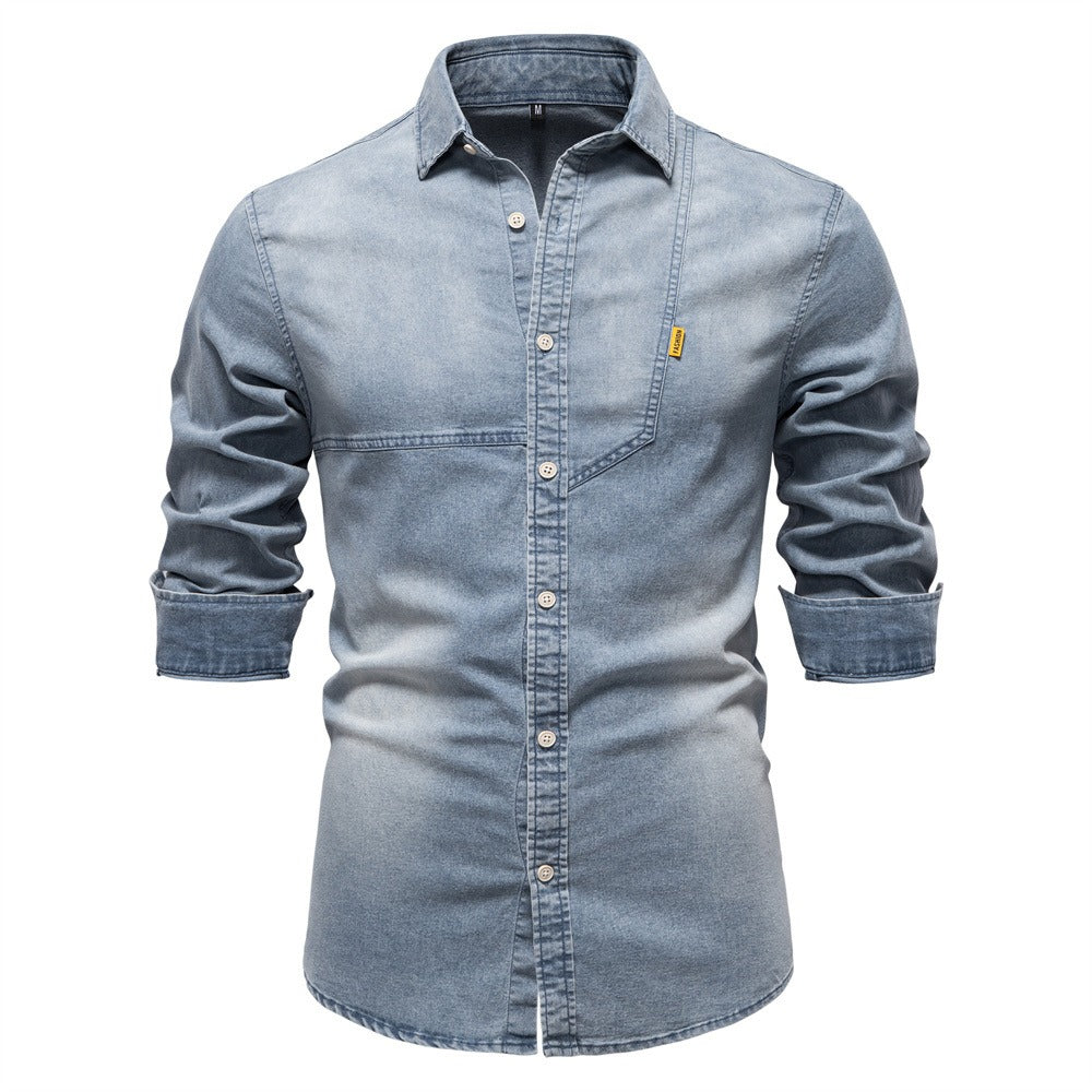 Men's Slim-Fit Denim Shirt - 2025 Spring Casual Long Sleeve Top | 6036