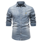 Men's Slim-Fit Denim Shirt - 2025 Spring Casual Long Sleeve Top | 6036