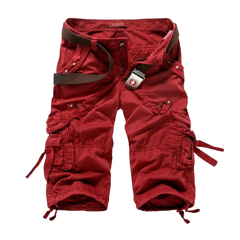 Men's Below Knee Cargo Shorts Multi Pockets 3/4 Capri Long Shorts-5820