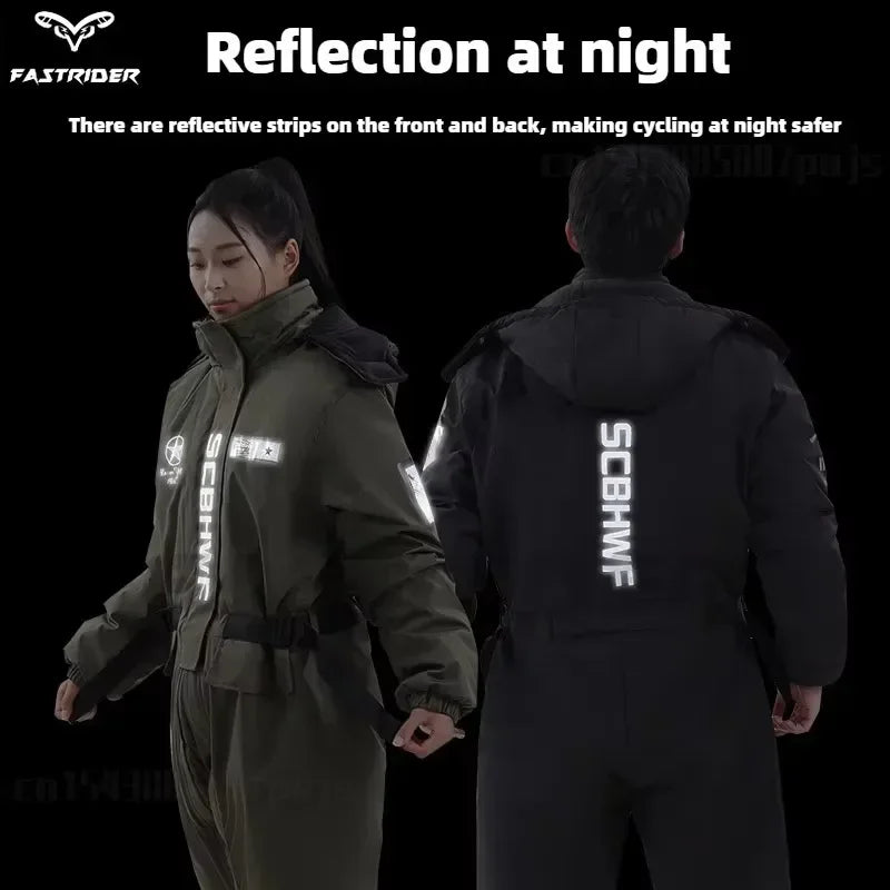 Winter Full Waterproof Thick Ski Suit Jacket Trouser Snow Windproof Fleece Jumpsuit Cold Weather Motorcycle Riding Suit
