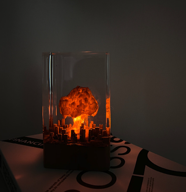 Atomic Bomb Mushroom Cloud Resin Lamp Oppenheimer Style Creative Night Light Decor Epoxy Craft for Desk & Gift
