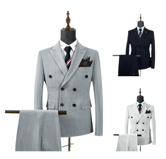 Double Breasted Men’s 3 Pieces Suit Custom Made Smart Fit Occasions Party Business Suits Set (Blazer + Vest + Pants)| HC67