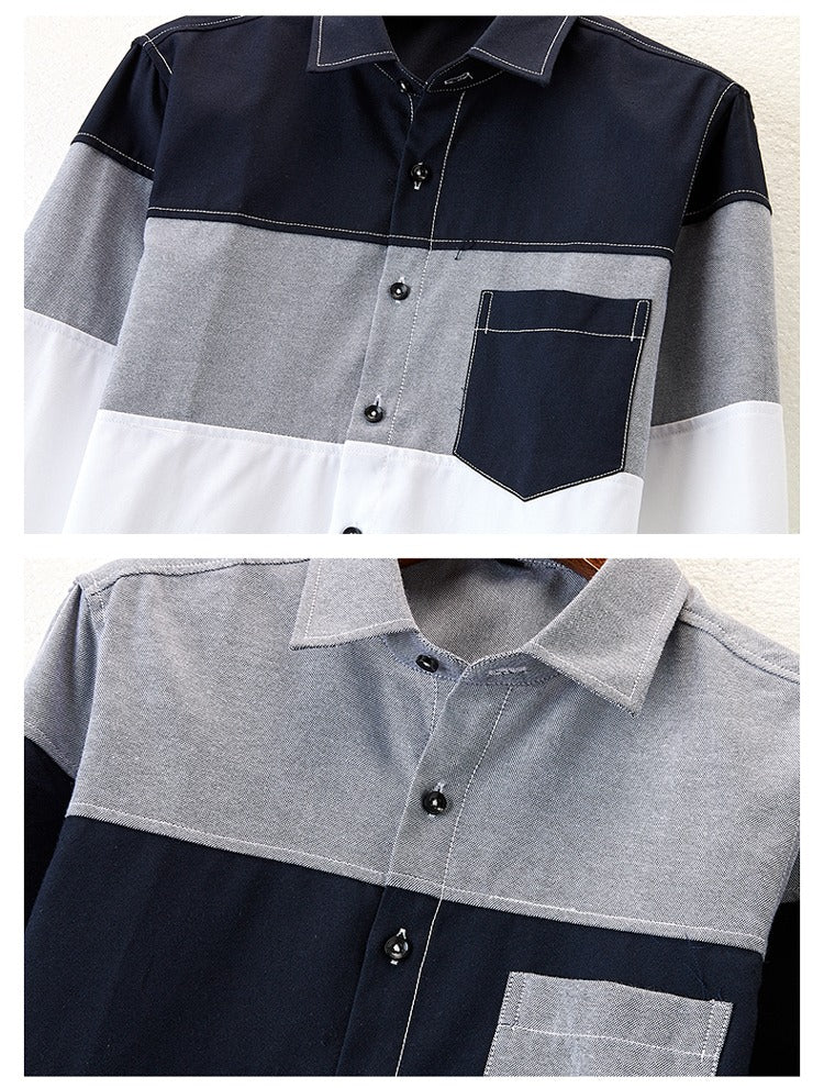 Men Denim Shirt Long Sleeve Slim Fit Color-Matching Casual Shirt | CS43