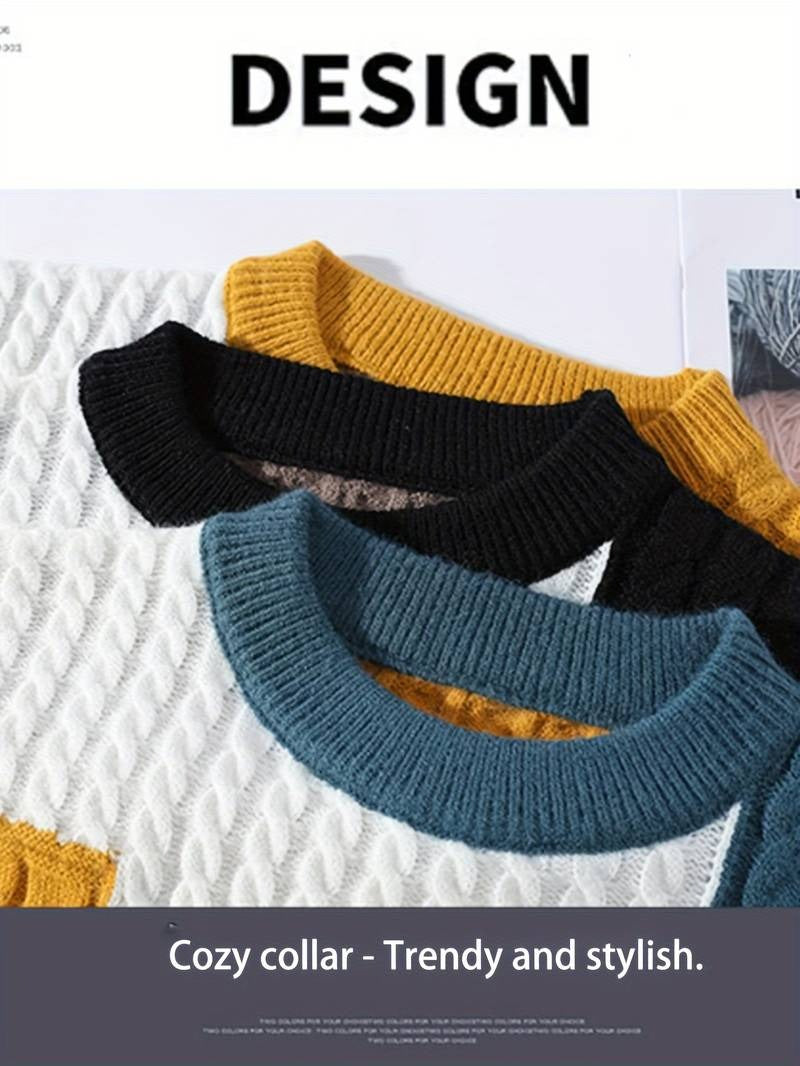 Men’s warm Knitted Pullover Sweater Ribbed Crew Neck Tops Long Sleeve Casual Wear Sweatshirt | 8373