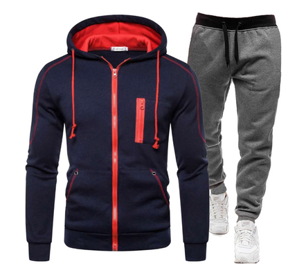 Men's Winter Zipper Hoodie 2 Pieces Casual Tracksuit Sportswear | 065