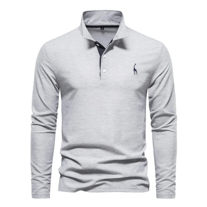 Men's Cotton Polo Shirt Fashion Casual Long Sleeve With Deer Embroidery Design T-Shirt For Men | T12