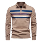 Winter Mock Neck Cotton Pullover Knit Business Strip Ribbed Turtleneck Sweaters for Men | SW155