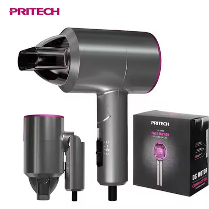 PRITECH 1100W Mini Foldable Travel Hair Dryer Compact DC Motor for Easy Portability | TC-2457