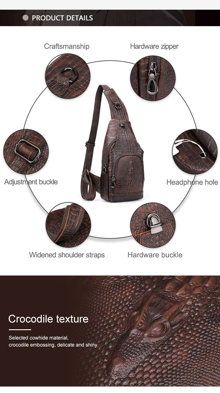 Men's Business Shoulder Bag Elegant Crocodile Pattern for Professional Style | 9076