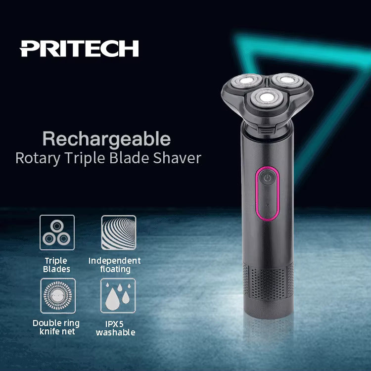 PRITECH IPX5 Waterproof USB Rechargeable Triple Blade Cordless Electric Shaver Portable & Efficient | RSM-2888