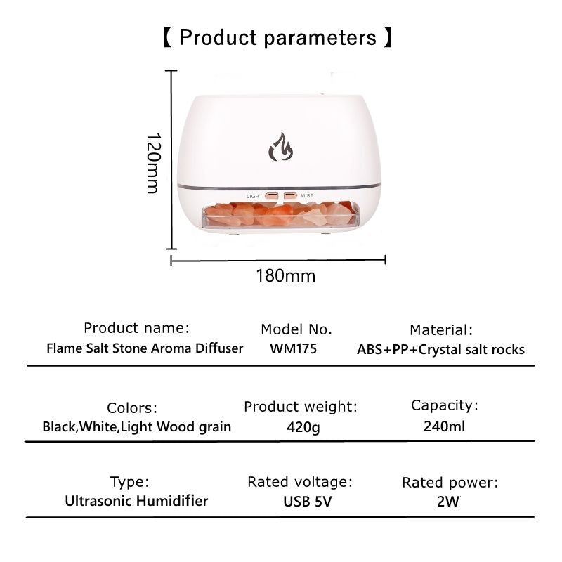 Himalayan Crystal Salt Rocks Aroma Humidifiers 7 Colors LED USB Portable Fire Flame Aromatherapy Essential Oil Diffuser | 101