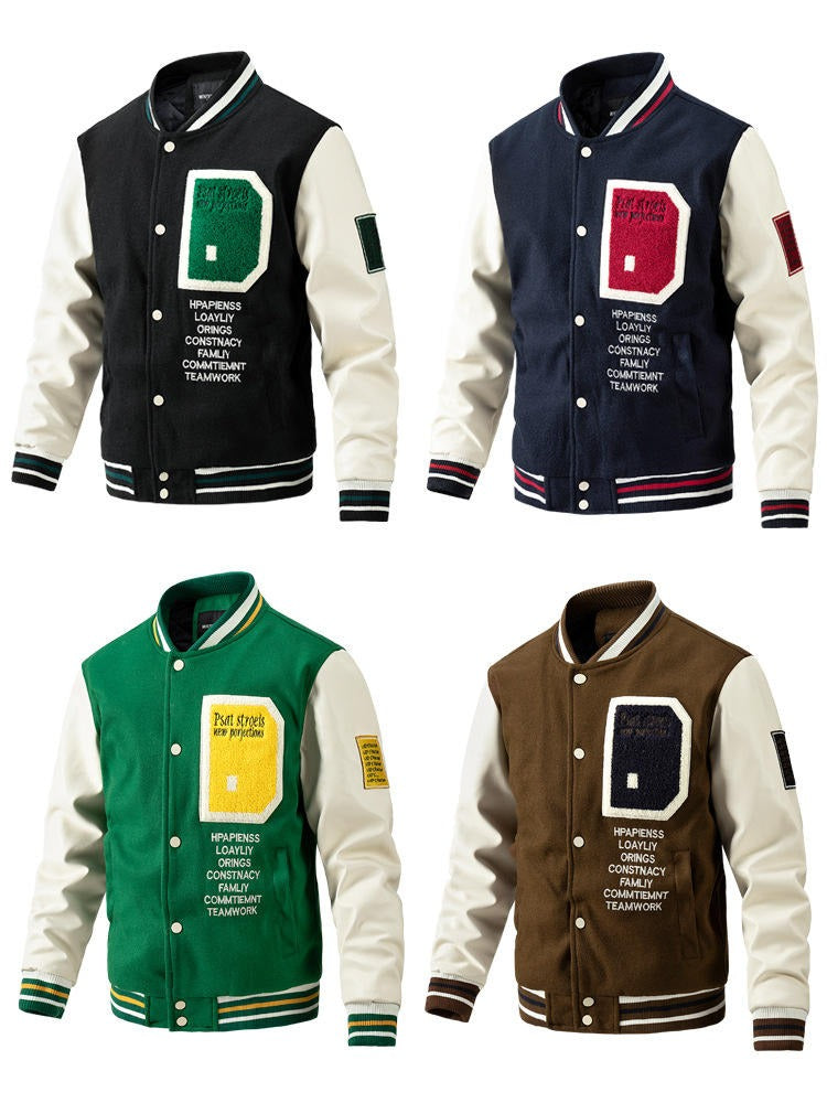 Men's Winter Color-Blocked Woolen Baseball Jacket Casual & Stylish Fashion Coat | 77162