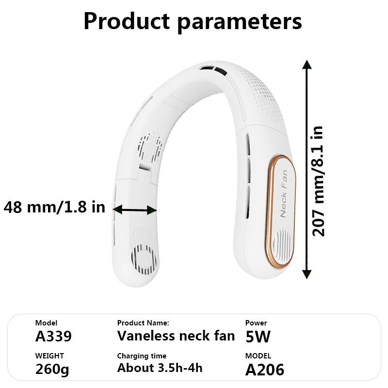 Ventilatore portatile con display digitale a LED, ricaricabile tramite USB, pieghevole, senza pale, mini ventilatore da collo | A339 