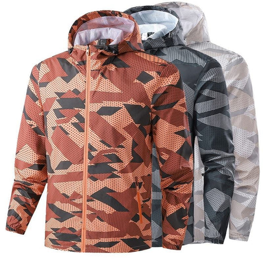 Men's Jackets Full Camouflage Printed Lightweight Jackets Hooded Full Zipper Up Trench Windbreaker Jacket |