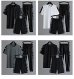 Men's Set Clothes 3 Pieces T Shirt Short Sleeve Solid Color Summer Sets | 1083