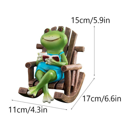 Reading Frog on Rocking Chair Fun Resin Office Desktop Decoration & Unique Birthday Gift | RDW142