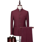 Men's Casual Business Suit Stand-Up Collar Zhongshan Solid Color Single-Breasted Two-Piece Suit | 203