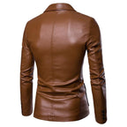 Men Suit Leather Jacket Casual Classic Business Motorcycles PU Leather Blazer Coat | 1412