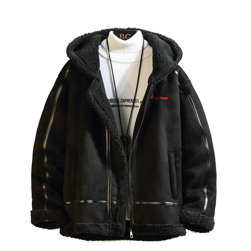 Men Retro Polar Fleece Workwear Cotton Coat Stand-Up Collar Hooded Loose Fit Casual Jacket | A048MY10