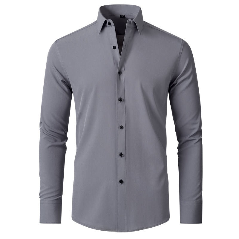 Men's Long-sleeved Business Casual Stretchable Shirt Solid Color Slim Non Iron Stretchy Dress Shirts