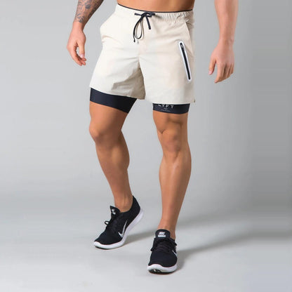 Men Double Layer Zipper Pocket Workout Running Gym Sports Lining Shorts | DK-03