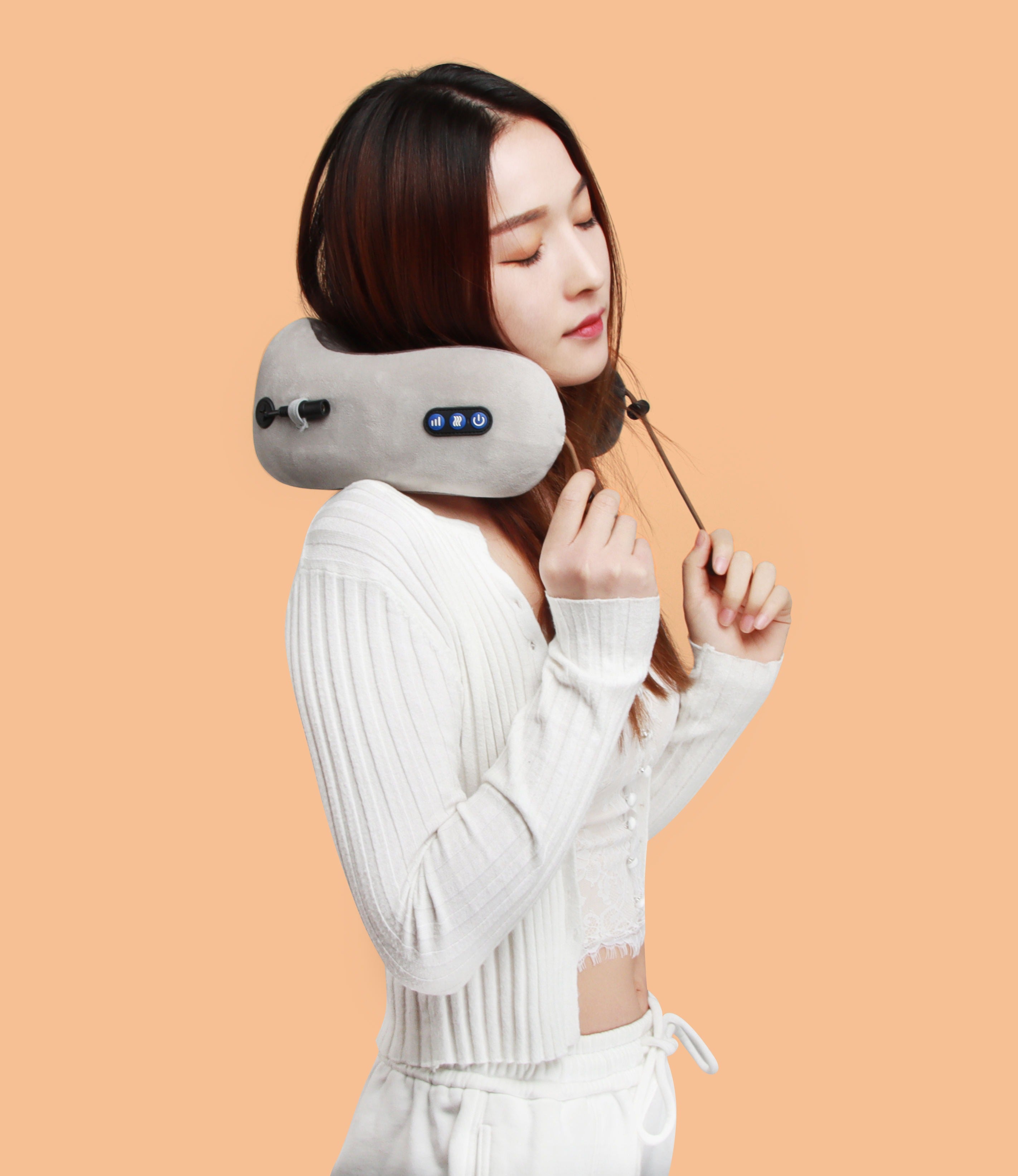 Electric Rechargeable Travel Pillow Relax Massager Heated Vibrating Soft Neck Massage
