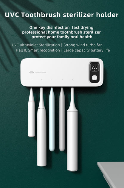 UVC Toothbrush Sterilizer Wall-Mounted Family Holder with USB Charging & Fan Drying | S138