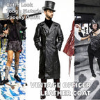 Vintage German Officer Black Leather Trench Coat Steampunk Gothic Long Halloween Costume | ZM100