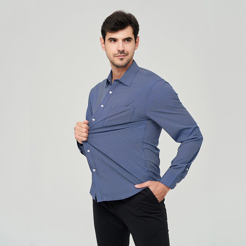 Men's Dress Shirts Long Sleeves Elastic Wrinkle Formal Business Camisas Shirts | A7