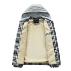 Winter Men's Jacket Plaid Wool Heavy Plus Size Shirt Checkered Hooded Coat Oversize Top