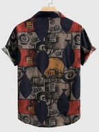 Men's Short Sleeve Button Up Top Lapel Collar Geometric Print Loose Fit Breathable Quick-Dry Cotton Blend Shirt