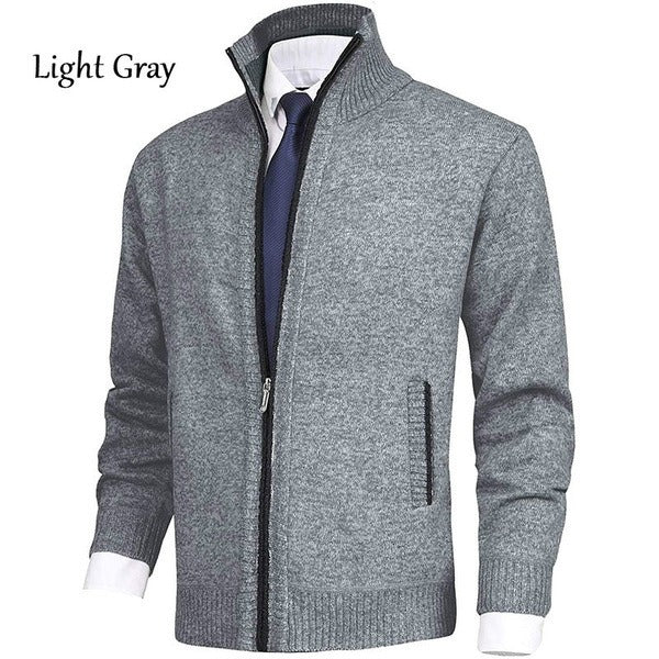 Men Stand Collar Knit Solid Color Zipper Outdoor Cardigan Knitwear Casual Tops Coat Jacket | 7701