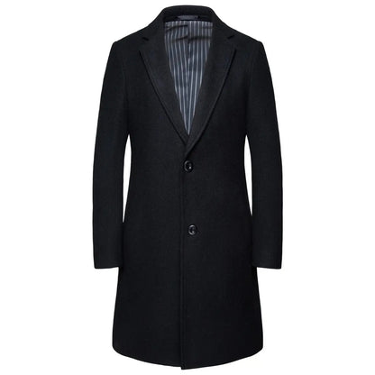 Men's Wool Trench Coat Turn Down Collar Long Wool & Blends Woolen Jacket Coat | JJ-YF601